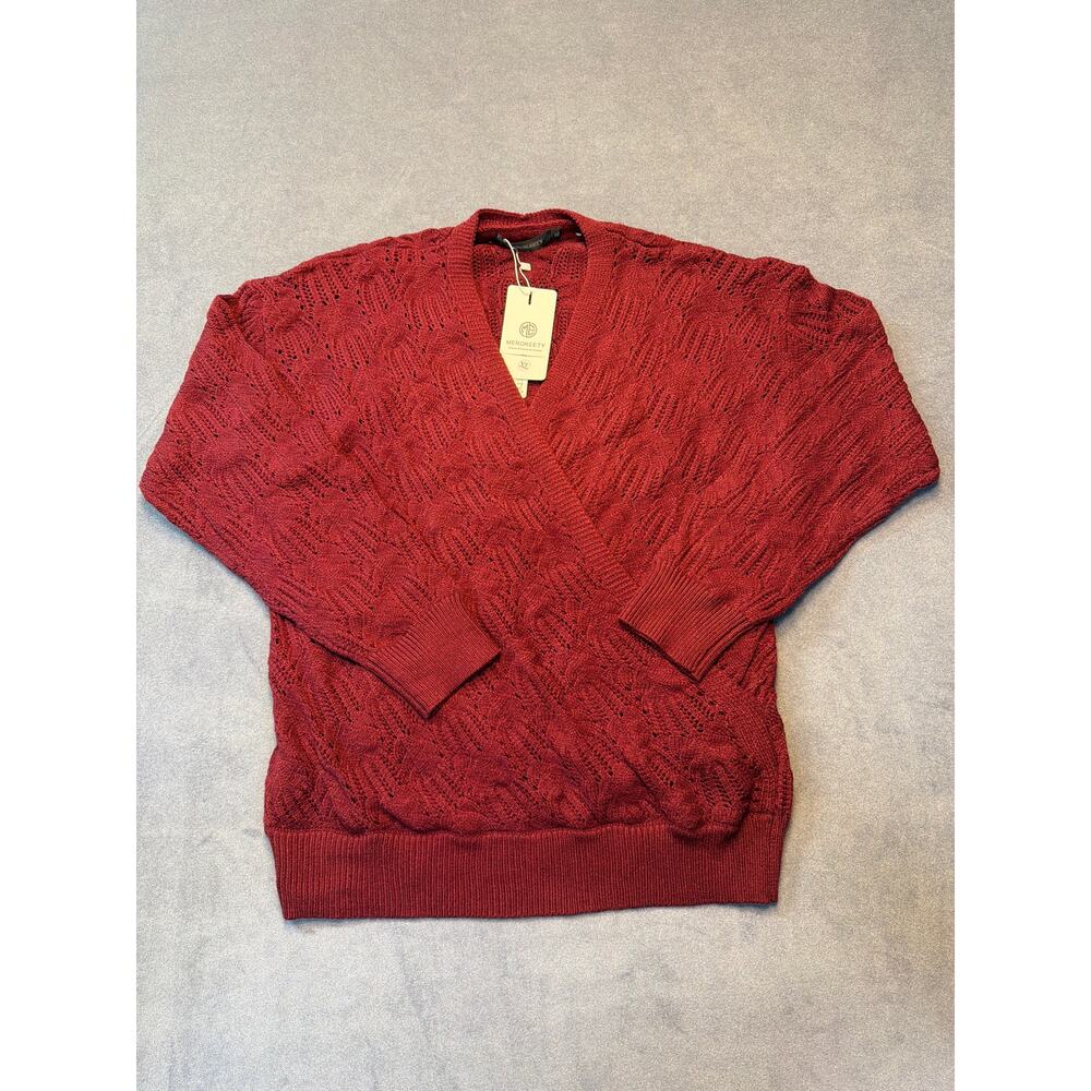 NWT Merokeety Sweater Women's Size XL Red Knit Pullover Wrap Long Sleeve V-neck